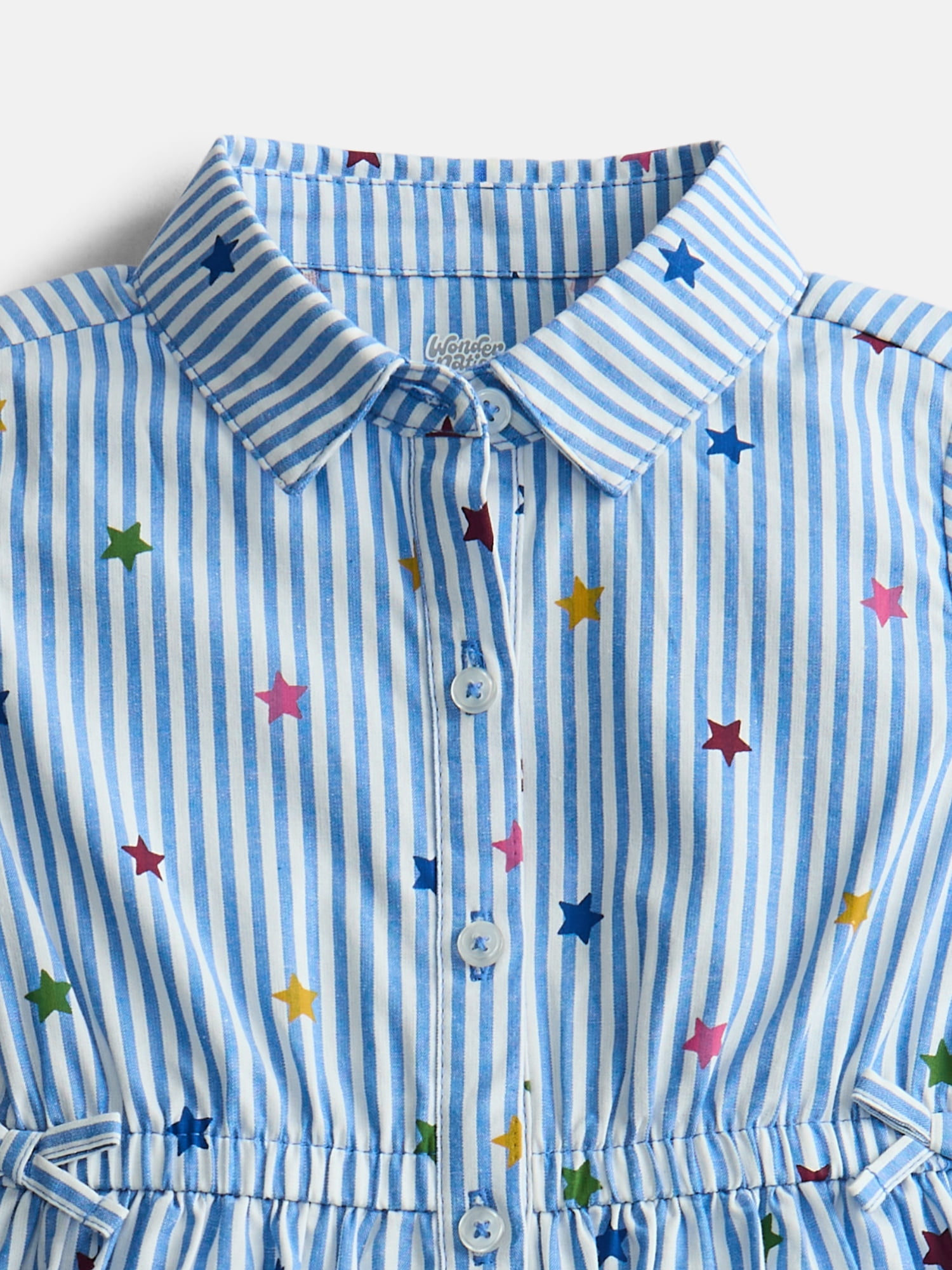 Wonder Nation Toddler Girls' Button Front Cotton Shirtdress with Short Sleeves, Sizes 12M-5T