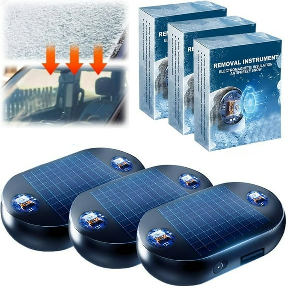 3Pcs Anti-Freeze Electromagnetic Car Snow Removal Device, Solar Electromagnetic Molecular Interference Freeze, Action Defroster with Solar Charging, Potable & Rechargeable Snow Removal Tool for Car