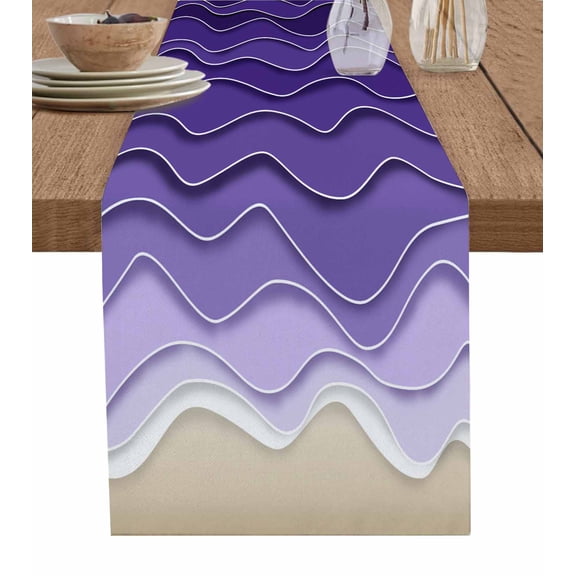 Purple Ocean Waves Table Runner 36 Inches, Beach Ocean Ombre Stripes Art Bed Runner Dresser Scarves Tabletop for Indoor Outdoor Parties/Ceremony/Banquet, 13"x 36"