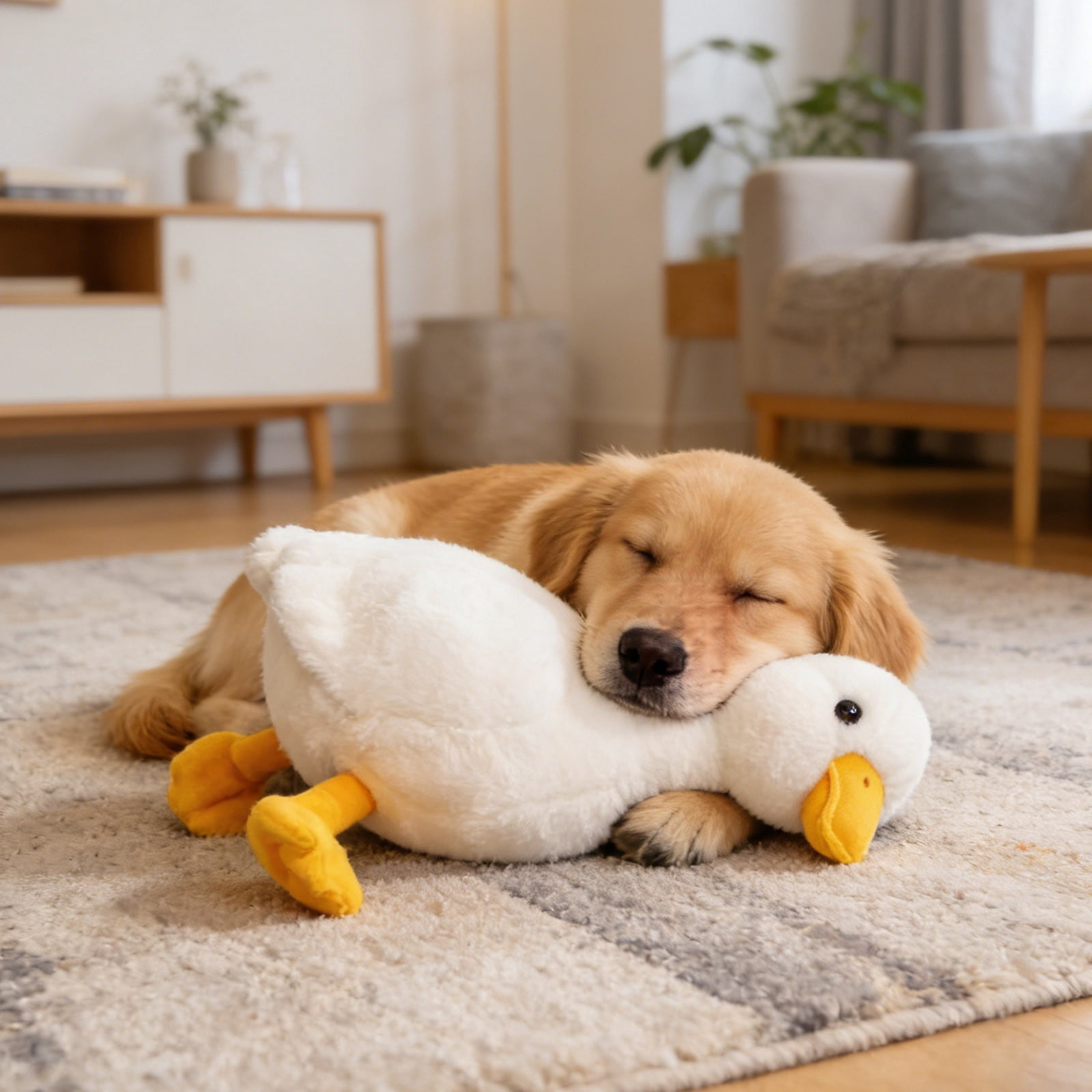 HEWANG Silent Plush Dog Toy for Small & Medium Dogs - Realistic White Duck Dog Toy - No Squeaker Quiet Puppy Chew Toy for Teething, Sleeping & Anxiety Relief - Soft Washable Pet Companion (M-25cm)