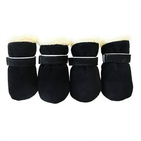 GASTROPOD 4Pcs Dog Shoes Soft Suede Material Dog Booties Warm Fleece Lining Dog Boots & Paw Protectors Anti-Slip Sole Dog Rain Boots 4.5x4.0cm Black