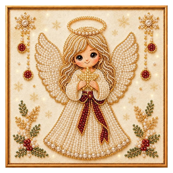DIY Christmas Pearl Diamond Painting, Christmas Diamond Painting Kit 7.9 x 7.9 In DIY Pearl Art Craft Canvas Gem Mosaic Set for Adults and Holiday Angel Design