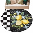 thumbnail image 2 of 5ft Round Rug, Summer Lemon Non-Skid Rubber Backing Large Area Rugs - Living Room Bedroom Home Office, Vintage Black Plaid Blue Spring Floral Indoor Floor Mat Carpets Washable Rug, 2 of 9