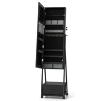 Yardi Yard Jewelry Cabinet with Full-Length Mirror-Black, Lockable Jewelry Cabinet Hanging Jewelry Organizer