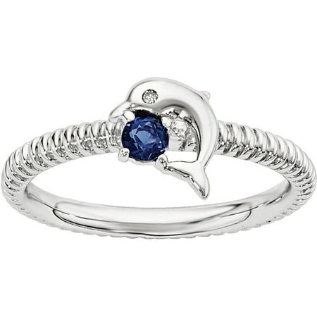 Stackable Expressions Created Sapphire and Diamond Sterling Silver Dolphin Ring
