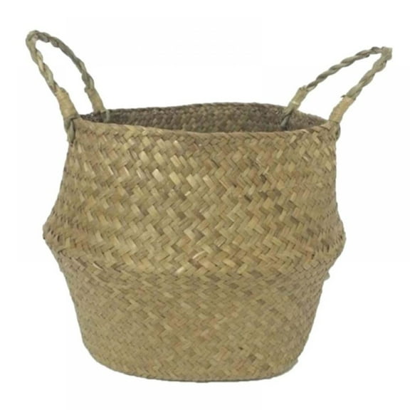 Novobey Seagrass Wickerwork Basket Rattan Foldable Hanging Flower Pot Planter Woven Dirty Laundry Basket Storage Basket Home Storage Decor Basket