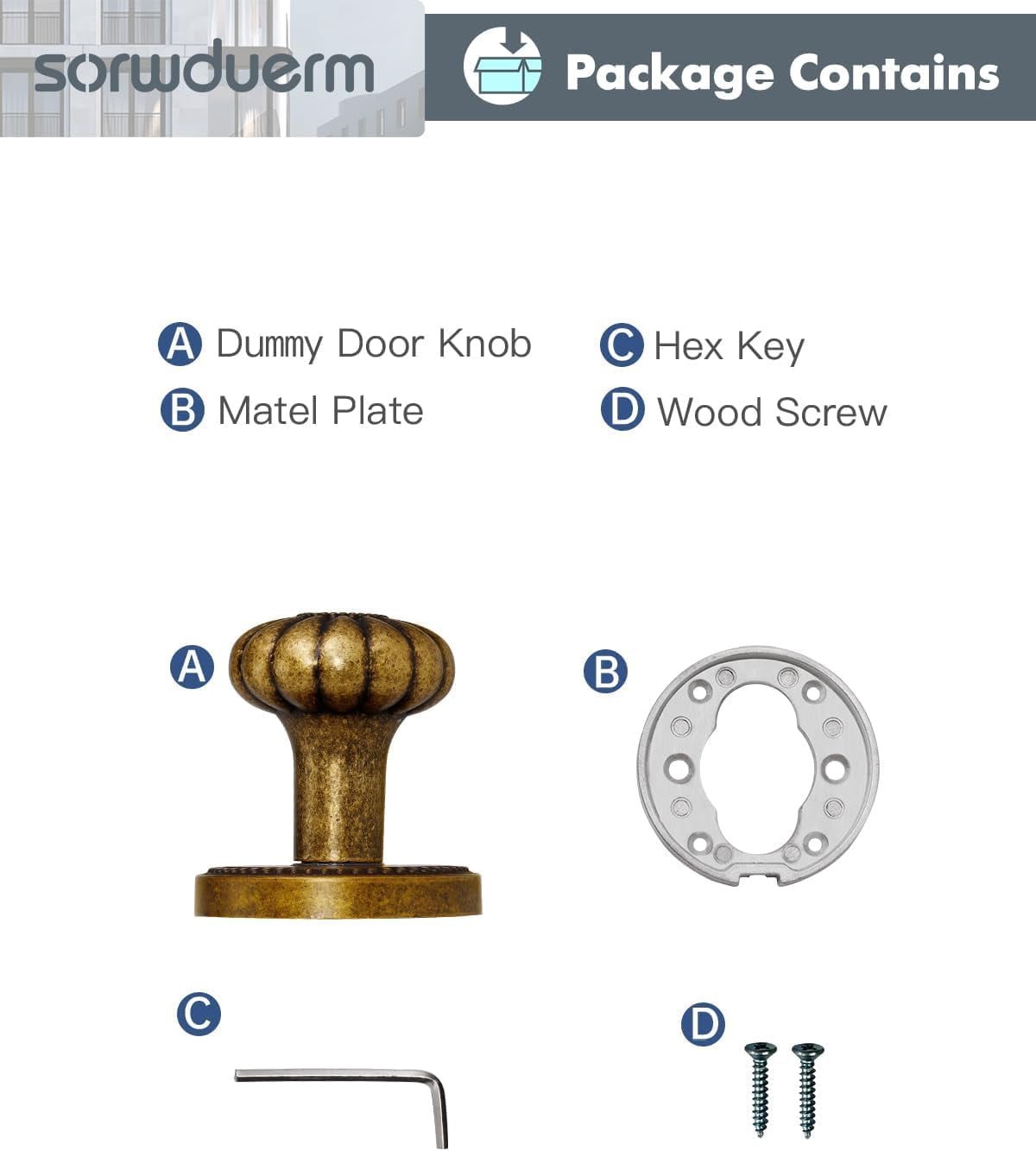 Antique Brass Door Knob Dummy Door Knobs Interior Dummy Door Handle Single Sided Decorative,Zinc Alloy 2 Pack