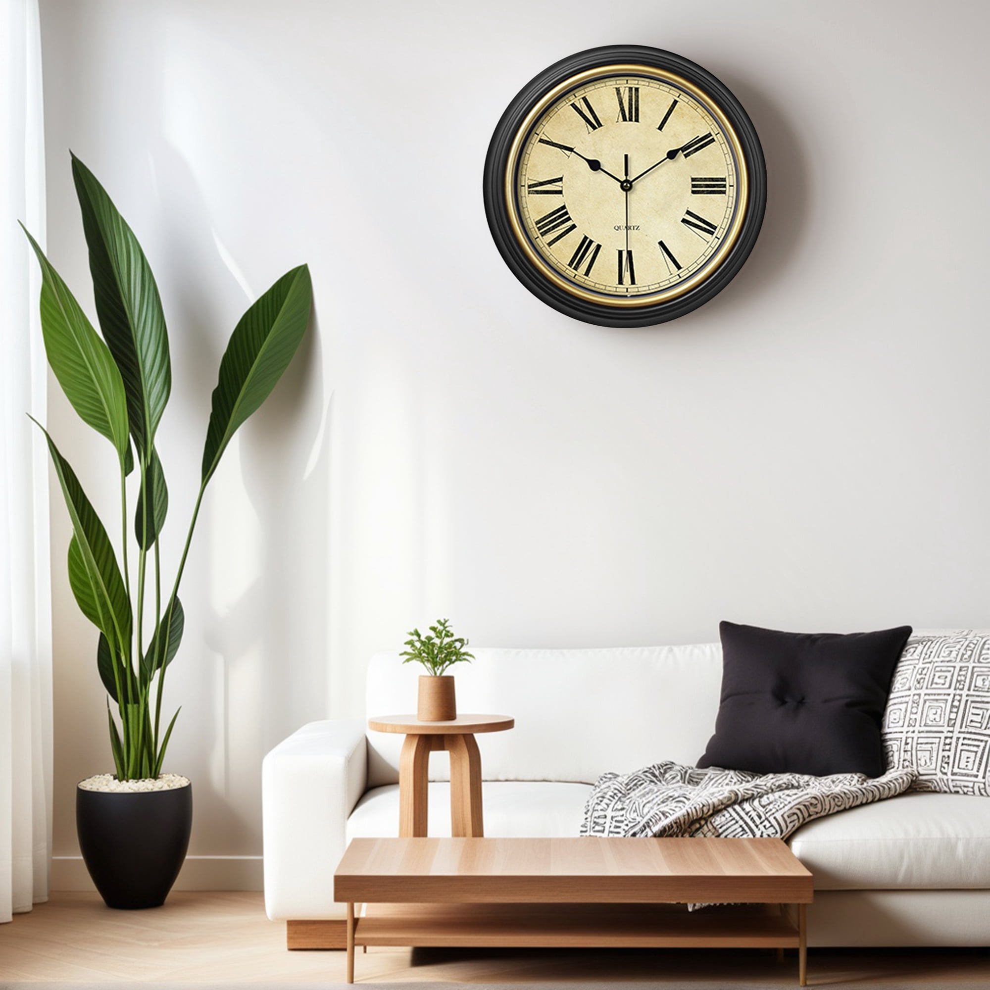 Unique Bargains Silent Non Ticking Battery Operated Wall Clock Black and Yellow