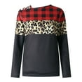 thumbnail image 4 of Mikilon Women Long Sleeves Shoulder Off-the-shoulder Cross Strap Plaid Color Block Tops Leopard Print Blouse Tunic Tops, 4 of 7