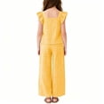 thumbnail image 5 of BXJX Girls Outfit Sets 2 Piece, Square Neck Flutter Sleeves Plaid Girls Summer Clothing Sets Yellow Size 11-12 T, 5 of 8