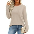 thumbnail image 5 of Htigea Long Sleeve Shirts for Women Waffle Crewneck Pullover Fall Tunic Top Dressy Casual Work Blouse with Chest Pocket Beige S, 5 of 8