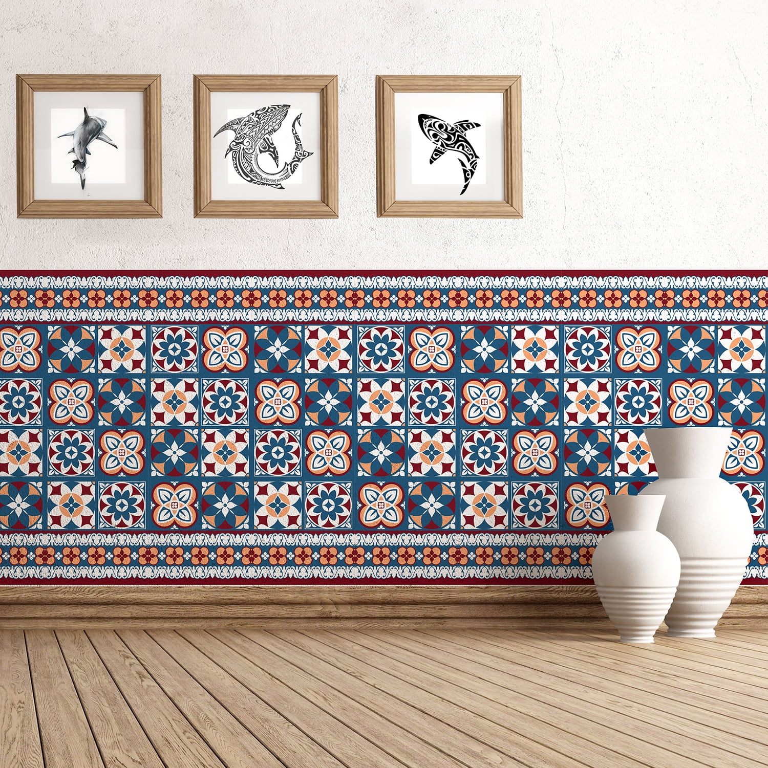 Walplus Tile Red Blue Peel and Stick Tiles Wall Sticker Decal Wall