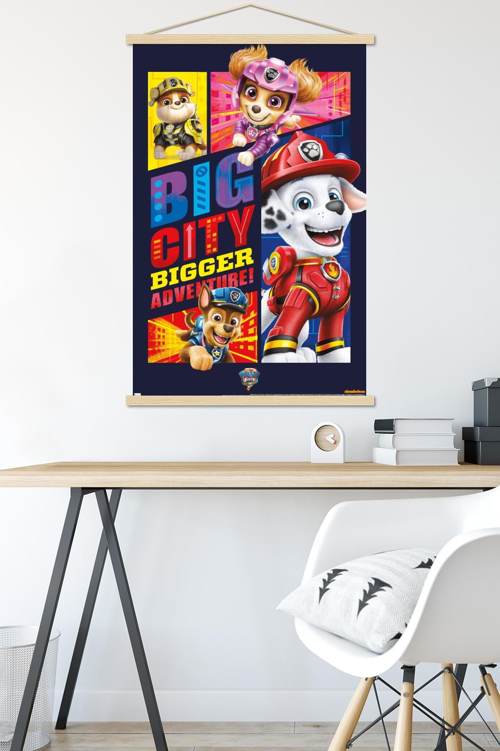 Nickelodeon Paw Patrol Movie - Big City Wall Poster with Wooden Magnetic Frame, 22.375" x 34"