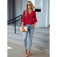 thumbnail image 5 of Women'S 3/4 Length Sleeve Tops Summer Dressy Casual Blouses Work Shirts Chiffon V Neck Outfits Red L, 5 of 8