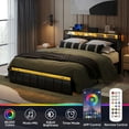 thumbnail image 3 of Bestier Queen Size Platform Bed Frame with PU Leather Storage Headboard, Led Lights Charging Station, 2 Dust-proof Drawers, Black, 3 of 13
