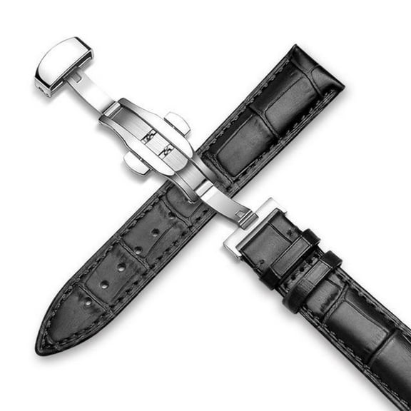 Genuine Leather Watch Band Alligator Grain 18mm 19mm 20mm 21mm 22mm 24mm Calf Strap for Tissot Seiko Black Black Silver
