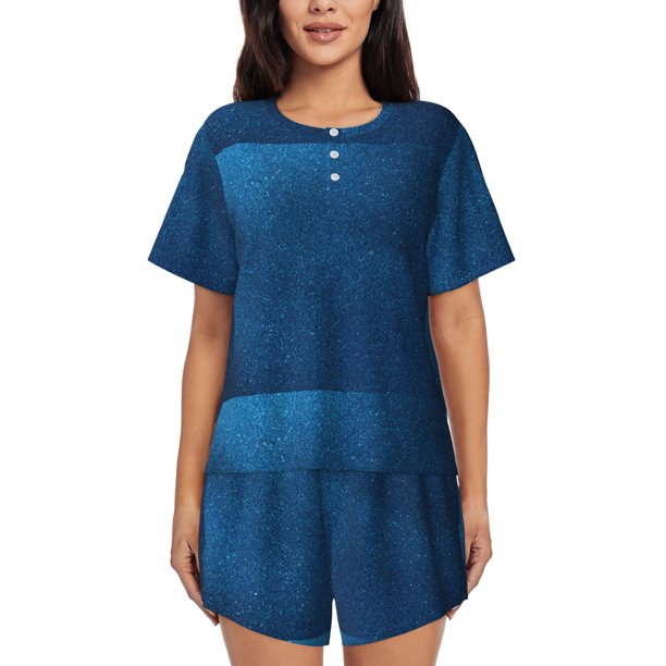 Fotbe Deep Blue Glitter Conjunto de Pijama Estampado para Mujer, 2 Piezas, Ropa de Dormir con Camiseta de Manga Corta y Shorts Suaves-Medium