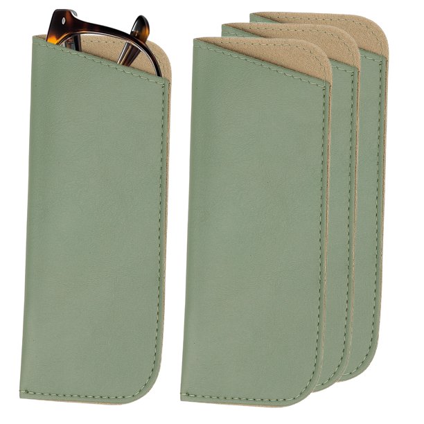 4Pcs Fundas de Gafas Suaves, Funda de Gafas de Cuero Portátil para Hombres y Mujeres (Verde)