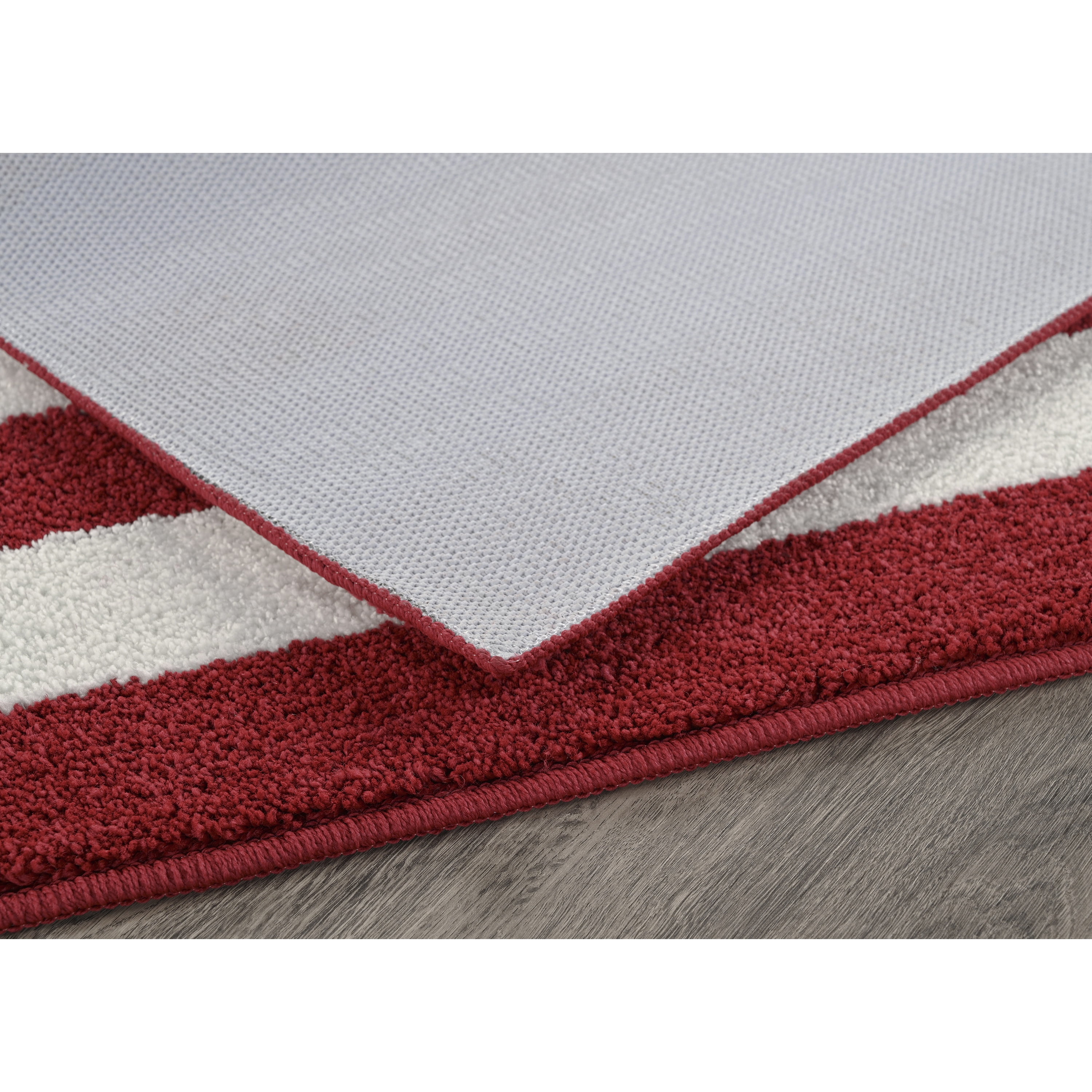 Garland Rug Beach Stripe Washable Bath Rug Set, 2 Piece Set (17"x24" Bath Rug, & 21"x34" Bath Rug) Crimson Red/White