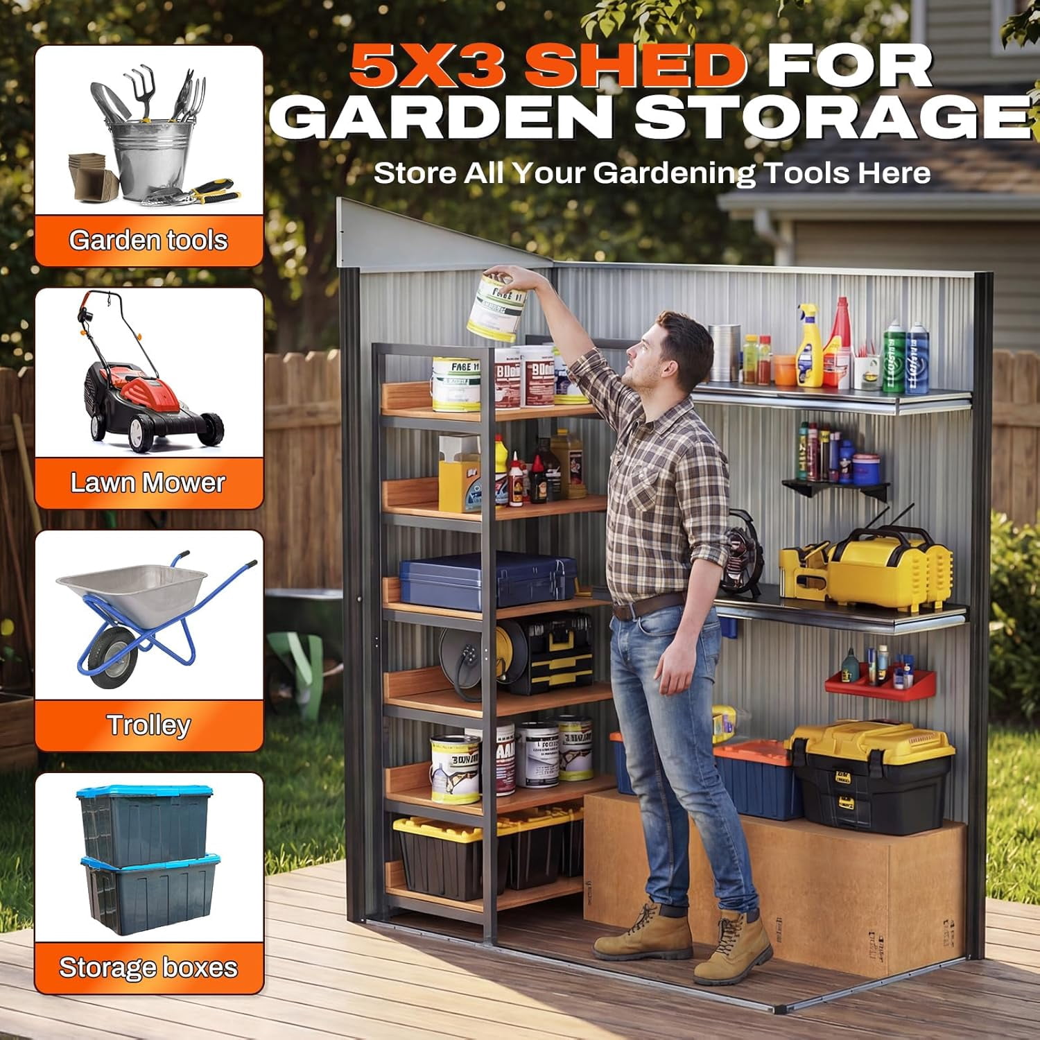Quictent 5x3 FT Metal Garden Tool Shed, Compact Storage Shed with 2-Way Sloping Roof & Lockable Door, Garden Shelter with Waterproof Galvanized Steel for Backyard & Patio Organization