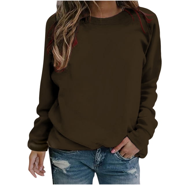 Yuyuzo 2023 Automne Chandail Sportif Uni pour Femme Décontracté Ample à Col Rond Raglan à Manches Longues Chandail Tunique Hauts Brun A1