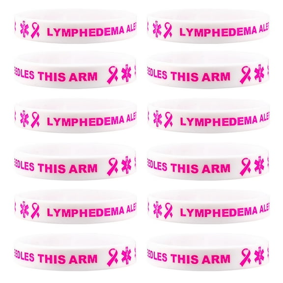 12pcs Lymphedema Alert Bracelet Breast Cancer Pink Ribbon no bp no Needles Lymphedema ID Rubber Wristbands Medical Alert Bracelets Med Stretch Bracelet,Free Medical Wallet Insert Card
