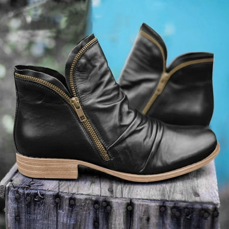 

Foraging dimple Winter and Autumn Boots Womens Short Boots Zipper Martins Shoes Black