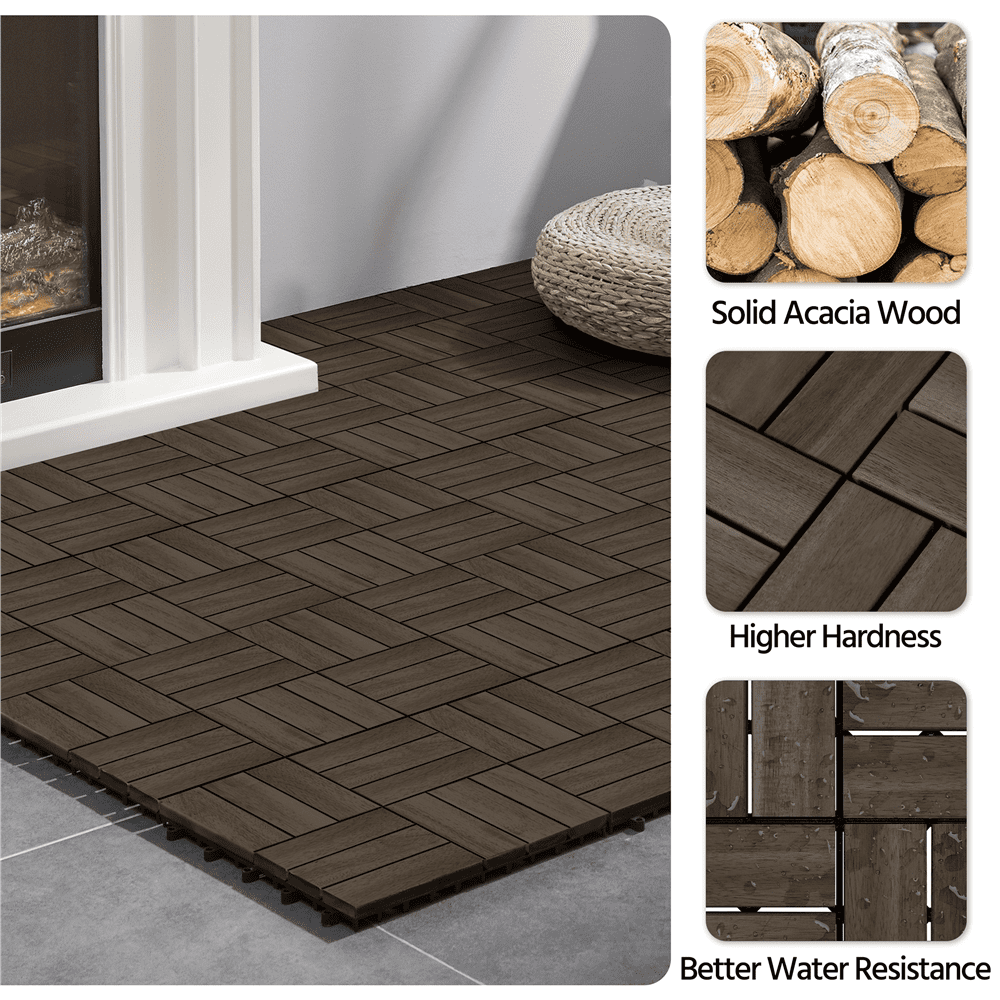 Renwick Pack of 27 Interlocking Deck Tiles, for Indoor Patio Garden, Black
