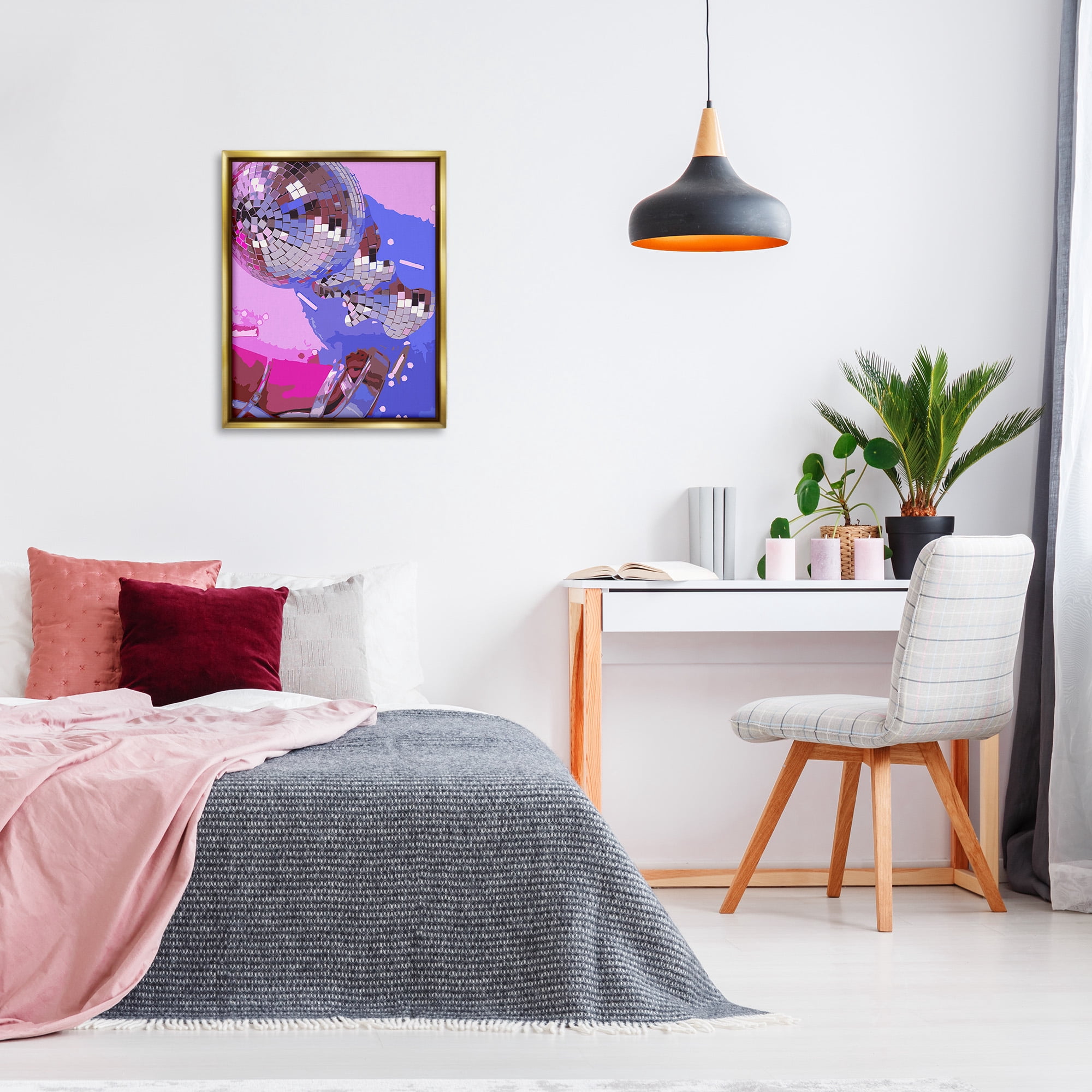 Stupell Industries Abstract Disco & Shoes Abstract Painting Gold Floater Framed Canvas Art Print Wall Art, 25 x 31