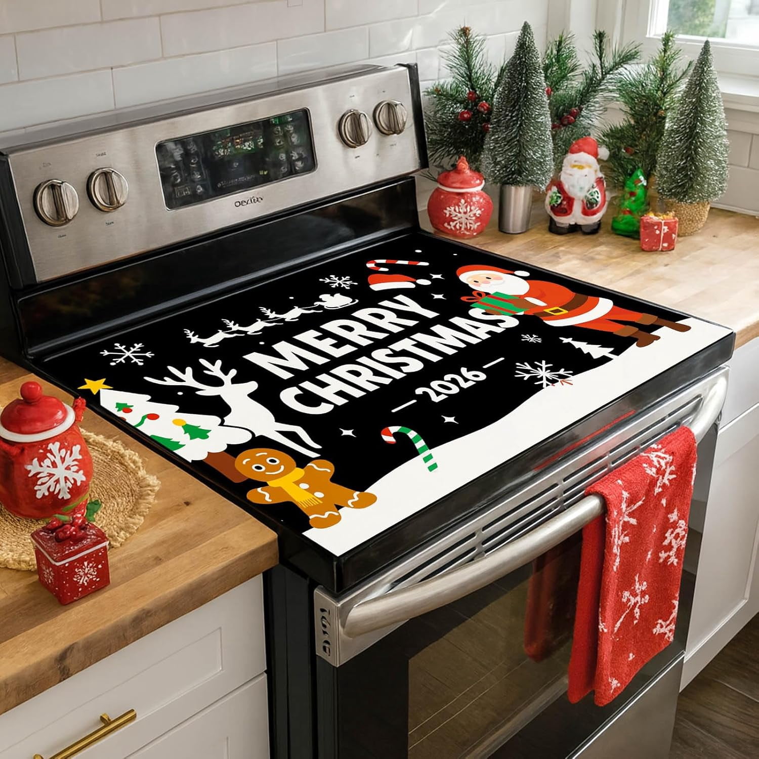 Nativity Scene Stove Top Cover 28x20 Inch Glass Top Protector Christmas Religious Kitchen Counter Mat Heat Resistant Silicone Cooktop Cover Holiday Decoration