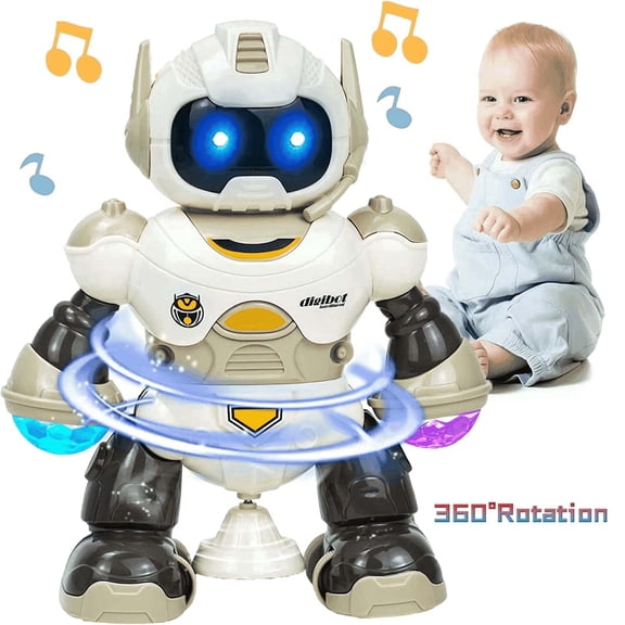 Lvelia Robot Toy for Kids,Electronic Musical Walking Dancing Interactive Robot Toys with Flashing Lights&360°Rotating,Gift for Kids, Toddlers, Boys and Girls,Brown