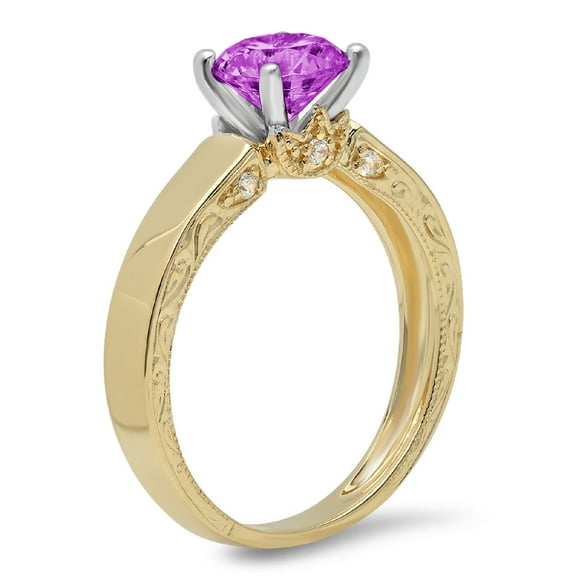 1.06 ct Round Cut Simulated Alexandrite Solitaire Engagement Ring for Women in 18K Yellow/White Gold