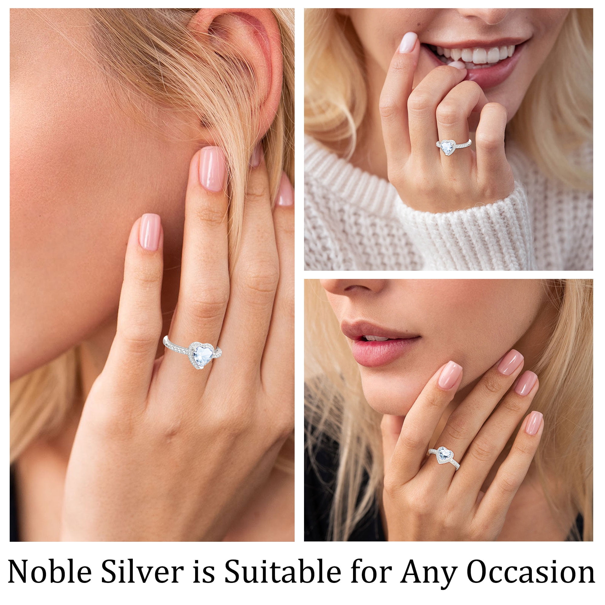APSVO S925 Sterling Silver Plated Love Heart Rings for Women Girls April Birthstone Ring with CZ Eternity Promise Band Wedding Birthday Graduation Jewelry Gifts Teen Mom Her Adults Kids