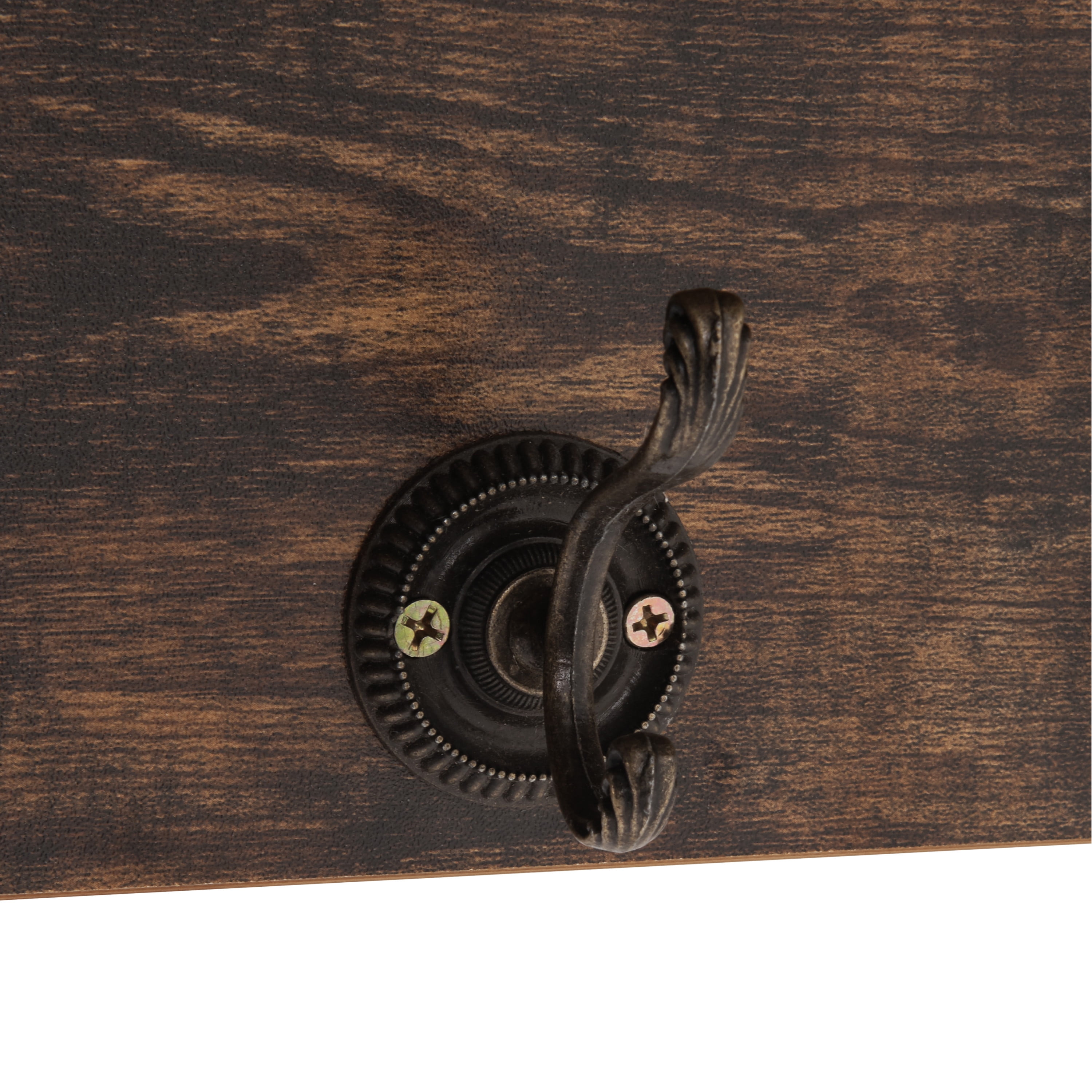 Danya B. Contemporary 5.5" x 25" Medium Distressed Pine Brown MDF Floating Entryway Shelf with Hooks