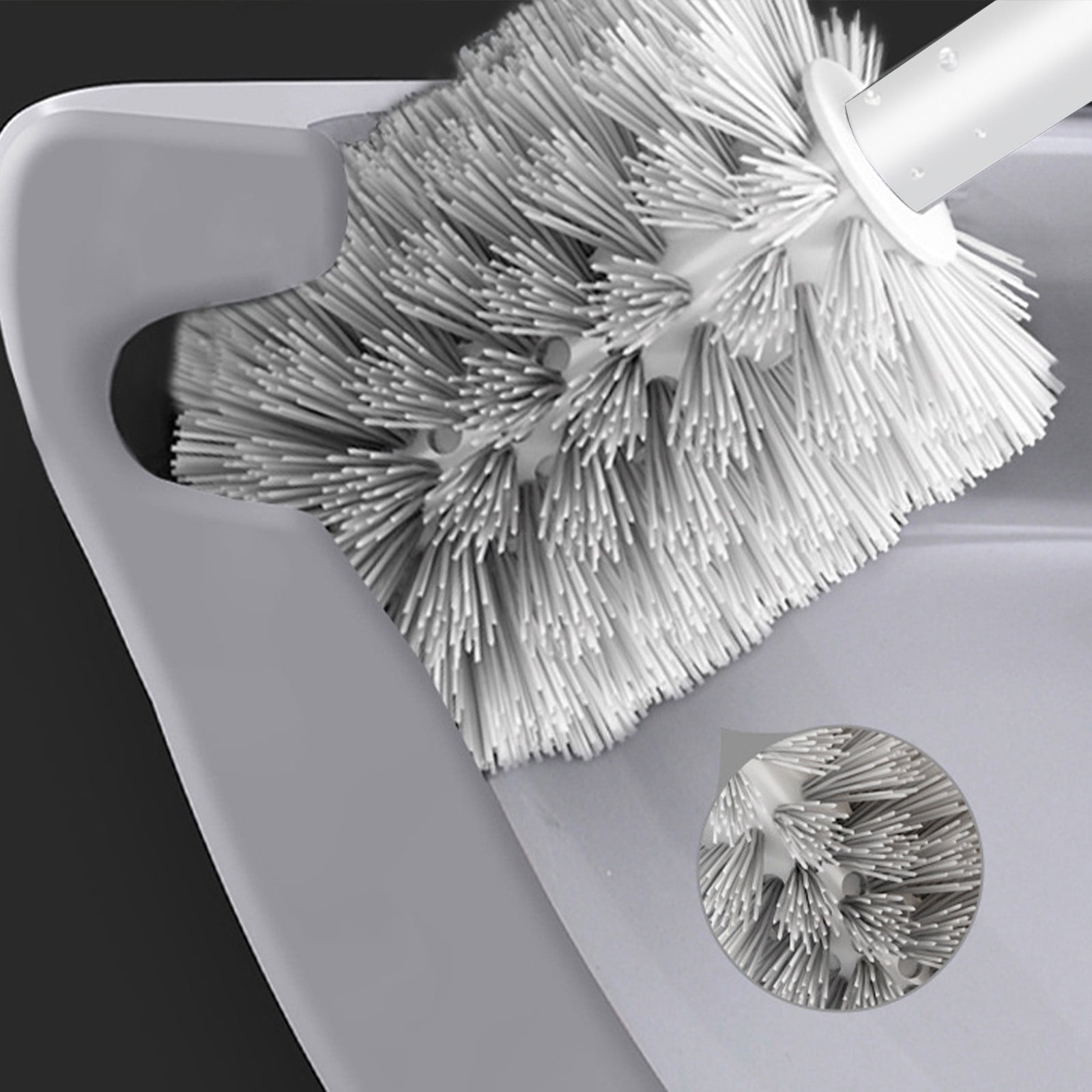 JilgTeok 3 Packs Toilet Brush and Holder Set with Stainless Steel Heavy Duty Base Modern Compact Toilet Cleaner Brush with Long Handle Bristles for Bathroom Toilet Deep Cleaning