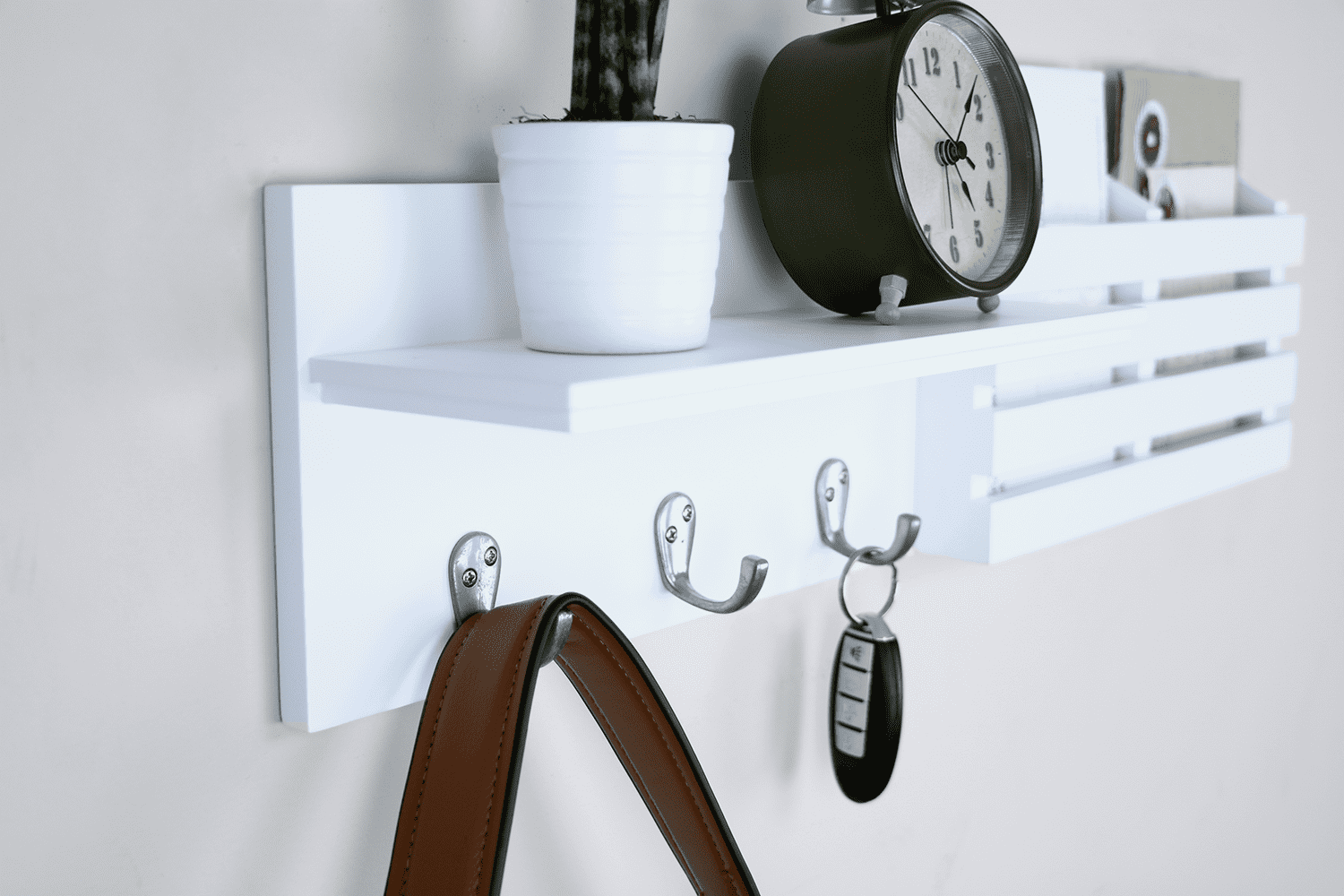 Ballucci Key Holder for Wall Decorative, Mail Organizer Wall  Mount Sorter Rack with 3 Key Hooks for Wall, Entryway Shelf Mail Holder Key  Rack, Home Decor for Entrance Kitchen, White 