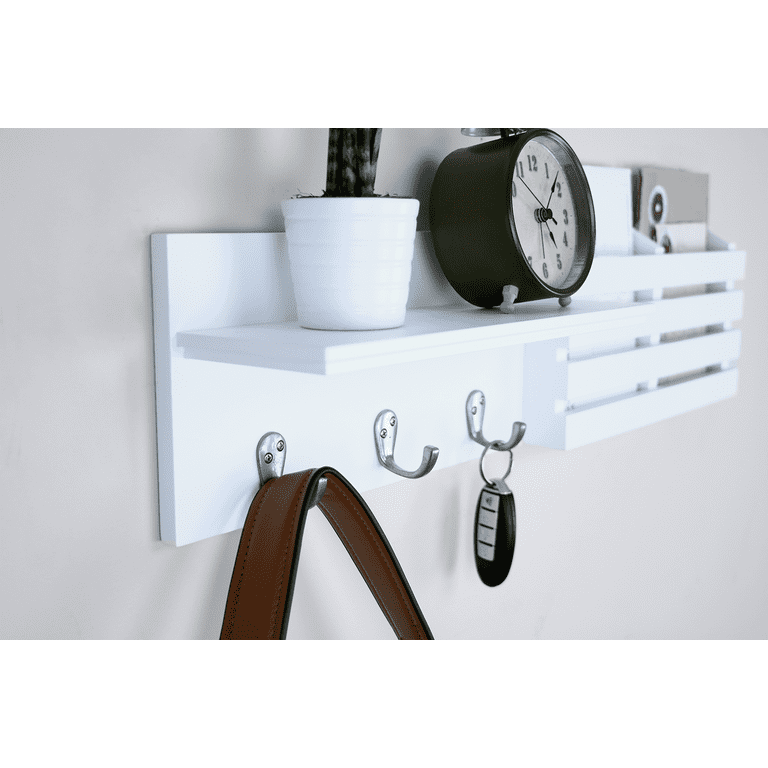 Floating Entryway Organizer in White Oak / Mail Holder Shelves