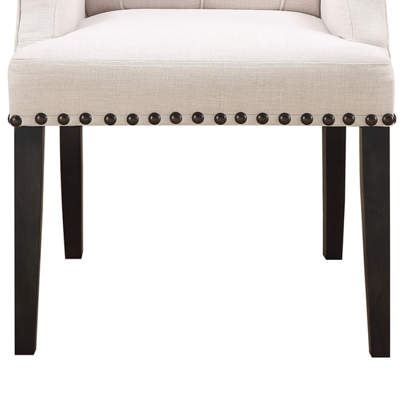 Elegant Dining Chair - Rolled Back & Tufted Armchair - Beige & Black Upholstery - Modern Accent Chair