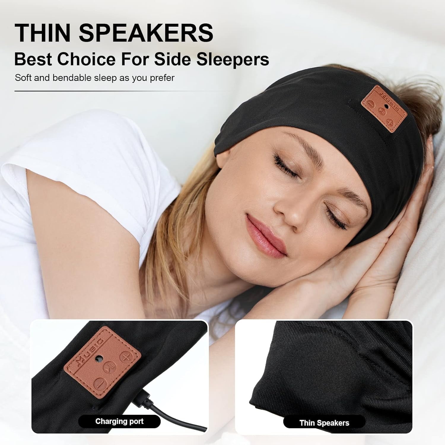 DIMEN Sleep Headband Headphones Bluetooth with Mic - HD Sound for Side Sleepers, Yoga & Sports