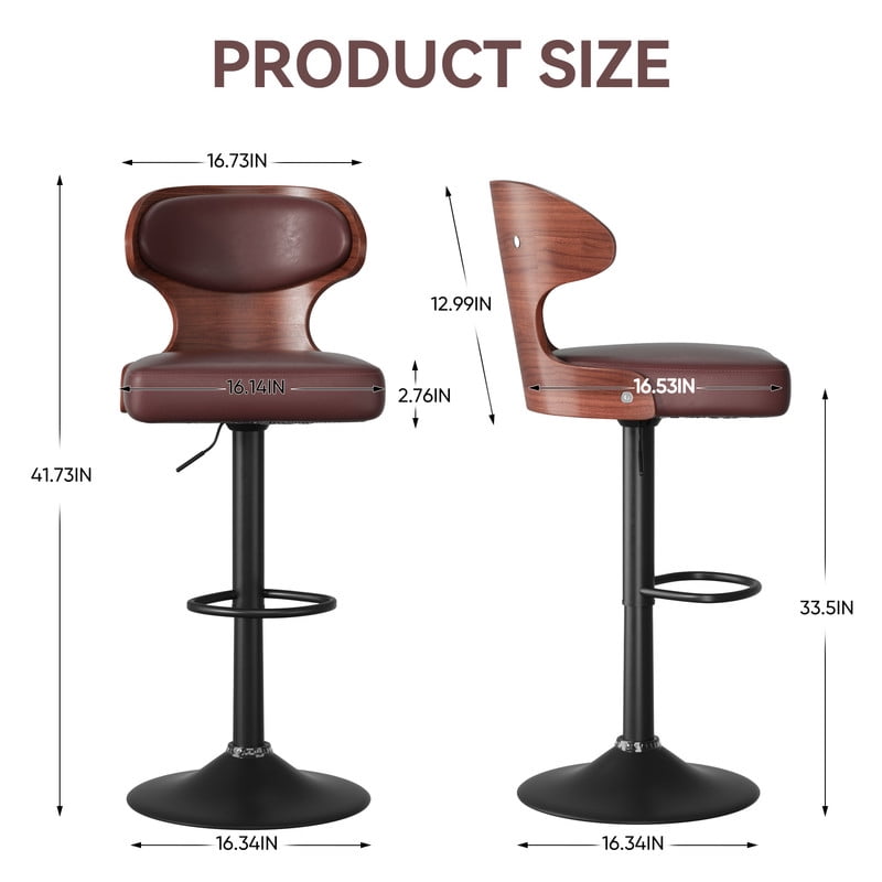 Daluvenix Set of 4 Wooden Swivel Bar Stool with Backrest, Counter Height Bar Chair for Kitchen & Dining Area, Browm