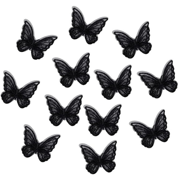 12Pcs Black Butterfly Hair Clips, Cute Lace Embroidery Flower Butterfly Hair Bow for Women Girls Fairy Butterfly Hair Pins Hair Accessories Halloween Christmas Party Decor (Black)