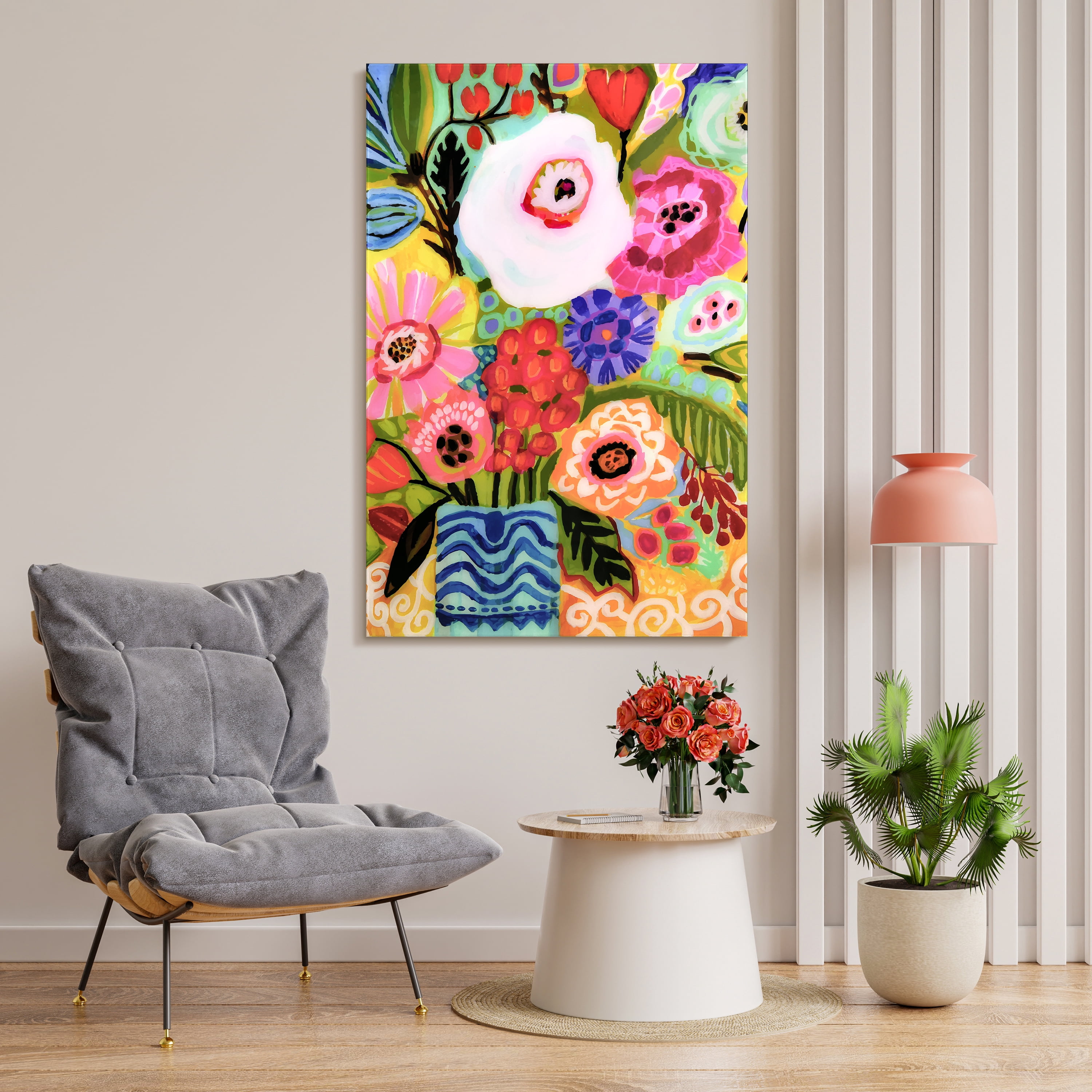 Empire Art Direct Fresh Flowers in Vase II Frameless Free Floating Tempered Glass Panel Graphic Wall Art, 48" x 32" x 0.2", Ready to Hang