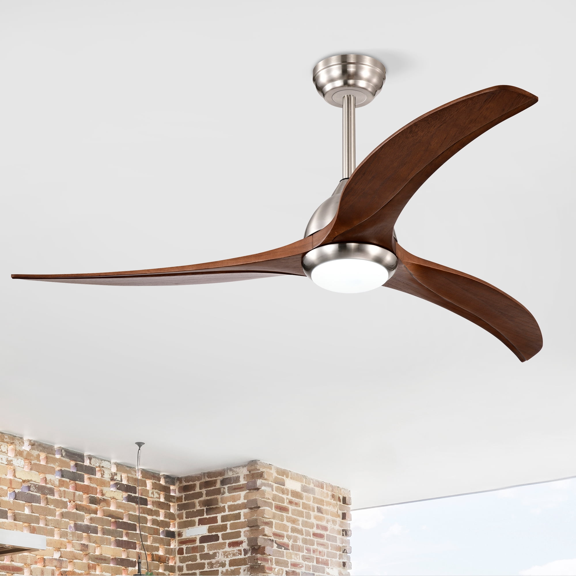 Ceiling Fan with Light, 52 Inch Reversible Noiseless Fan for Home Indoor Living Bedroom, Stain Nickel Walnut