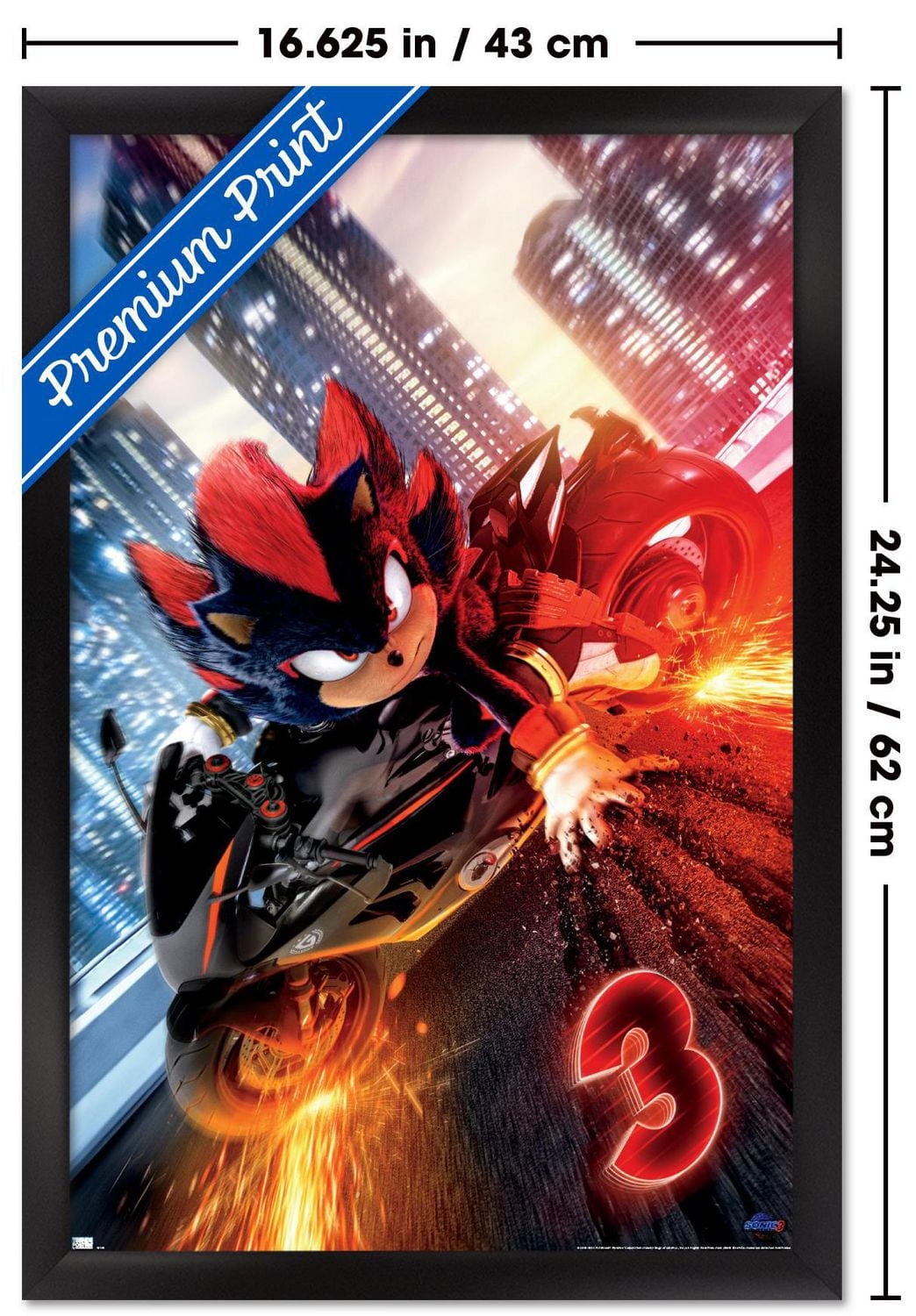 Sonic the Hedgehog 3 - Shadow Motorcycle One Sheet Wall Poster, 14.725" x 22.375" Framed