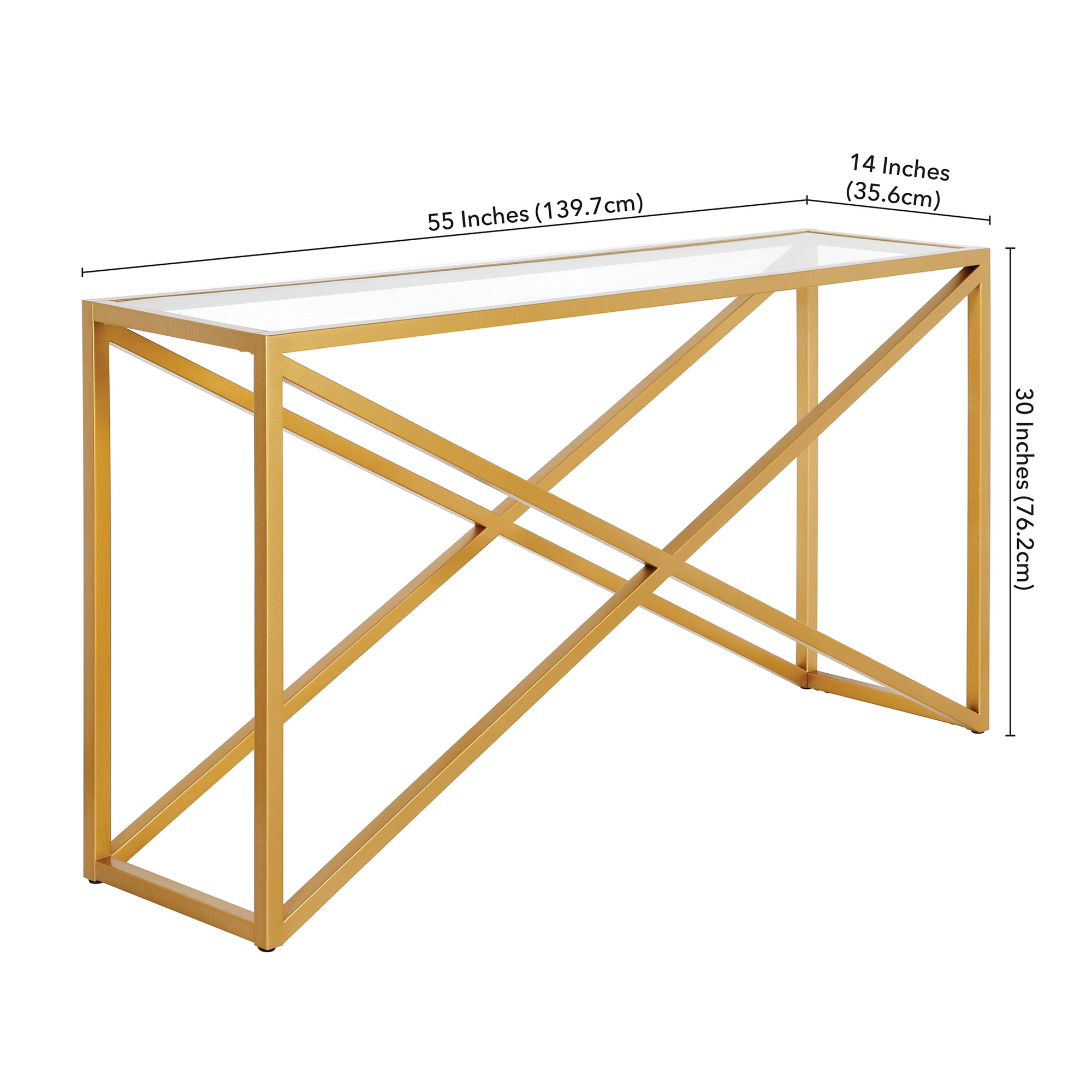 Evelyn&Zoe Calix 55" Wide Rectangular Console Table, Brass
