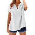 thumbnail image 2 of FAVIPT Linen Shirts for Women 2025 Cotton Linen Shirt Summer Short Sleeve Roll Up Loose Fit V-Neck Tunic Top Dressy Trendy Casual Work Blouse Gauze Tops White,XL, 2 of 6