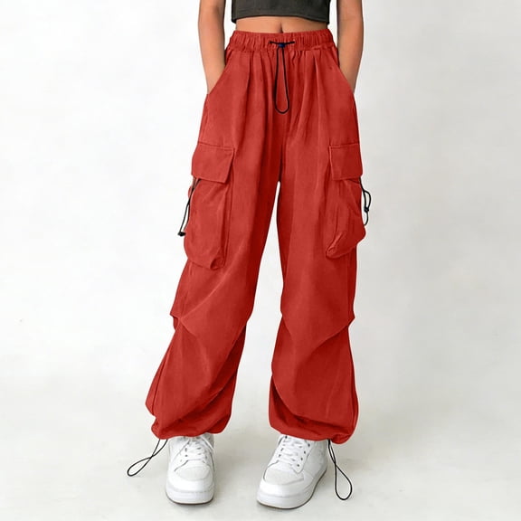 Xdegoge Cargo Pants for Boys and Girls Kids High Waisted Baggy Y2K Parachute Pants with Flap Pockets Adjustable Drawstring Cuffs Lightweight Streetwear Dance Hiking Casual Trousers, 4-15 Years