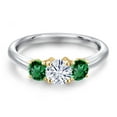 thumbnail image 3 of Gem Stone King 10K Two Tone Gold White Moissanite and Green Nano Emerald Engagement Ring for Women | 1.10 Cttw | Round 5MM | Gemstone Birthstone | Size 8, 3 of 7