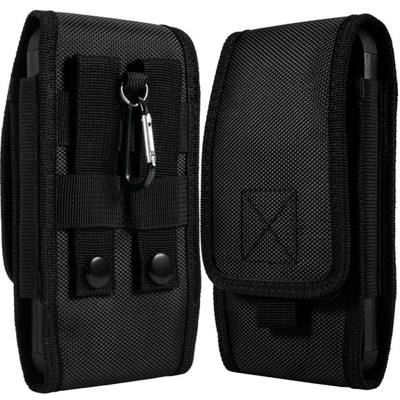 LUXMO Extra Large Nylon Pouch for 7 inch Phone, Secure, Stylish Vertical Universal Waist Bag with Card Slot for Men, Black
