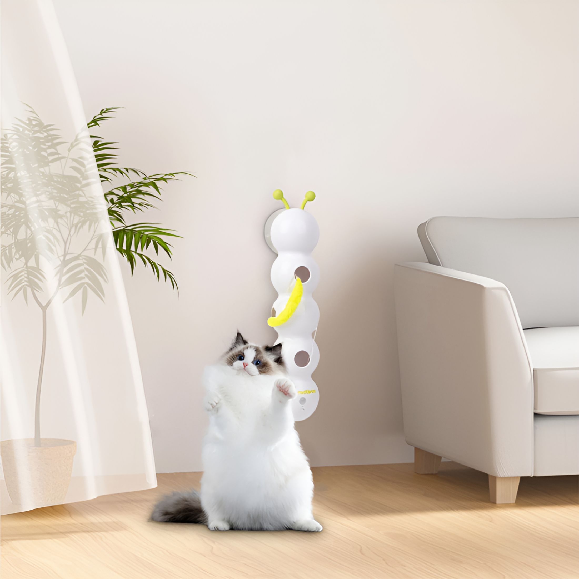 BESTSKY 2026 New Smart Motion Cat Toy with Worm Design for Indoor Cats,Wall&Window Mounted Cat Toys for Hunting,Jumping,Interactive Play,Realistic Wiggle Motion,Promotes Exercise&Mental Stimulation